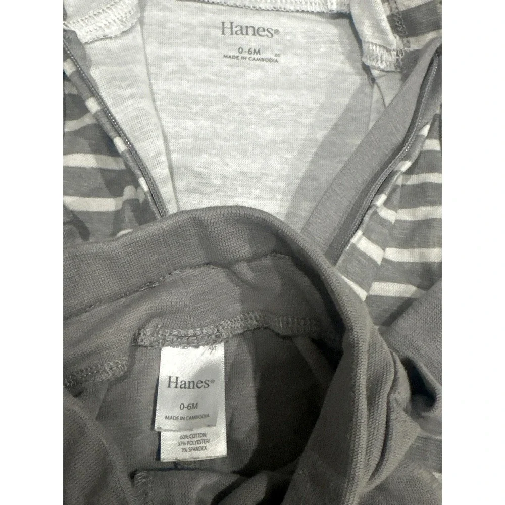 Hanes Hoodie Shorts Set Boys 0-6M Gray Striped Ultimate Baby Flexy EUC